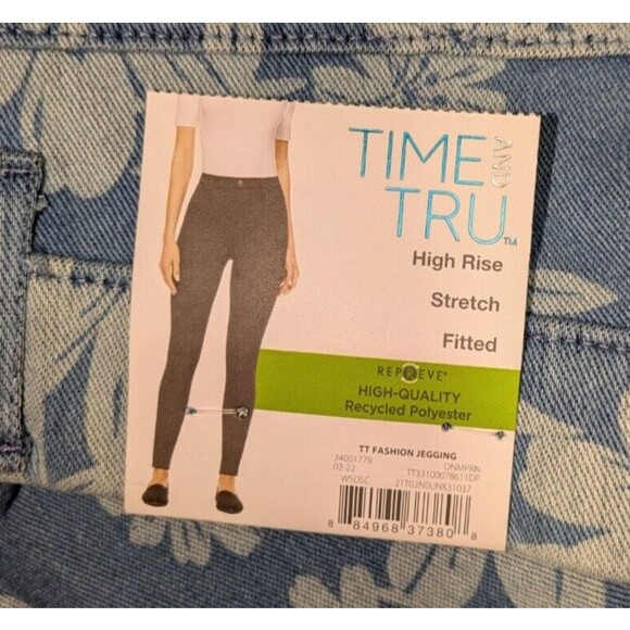 Time & Tru Jeggings XS 0 2 Women's Blue Floral High Rise Denim Jean Jeggings - Picture 8 of 10